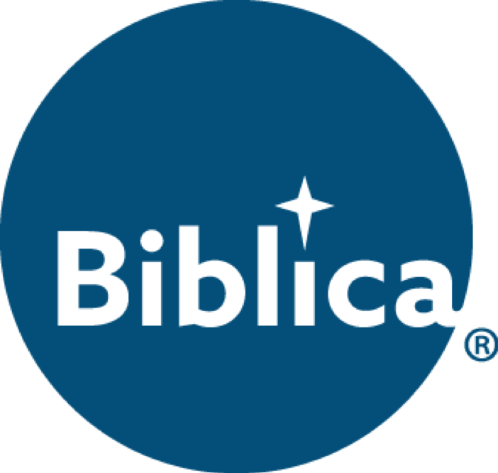 The Biblica Trademark is a jean blue circle with the word Biblica positioned to the right, within the circle. The letter 'I' is dotted with a cross-shaped star.